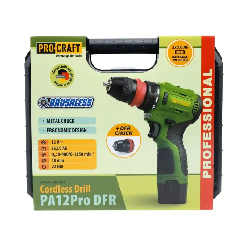 Дрель-шуруповерт аккумуляторная бесщеточная Procraft PA12Pro DFR (12В, 22 Нм, съемный патрон DFR, 2 АКБ) - фото 8