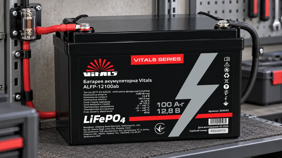 Подключение аккумулятора Vitals ALFP-12100AB через клеммы M8