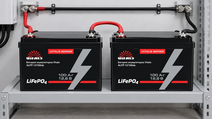 Несколько совместимых батарей Vitals ALFP-12100AB в резервной системе