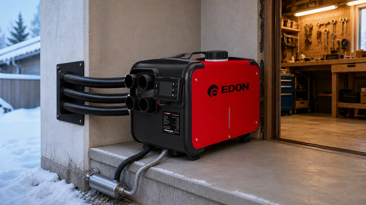 Безопасная установка дизельного обогревателя EDON DHP-12-24/5000 возле мастерской