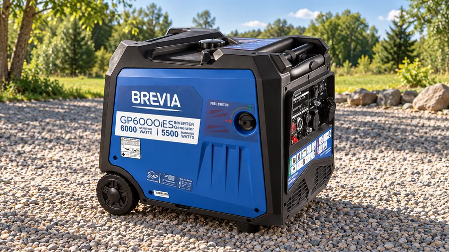 Закрытый генератор Brevia GP6000iES на колёсах на открытой площадке