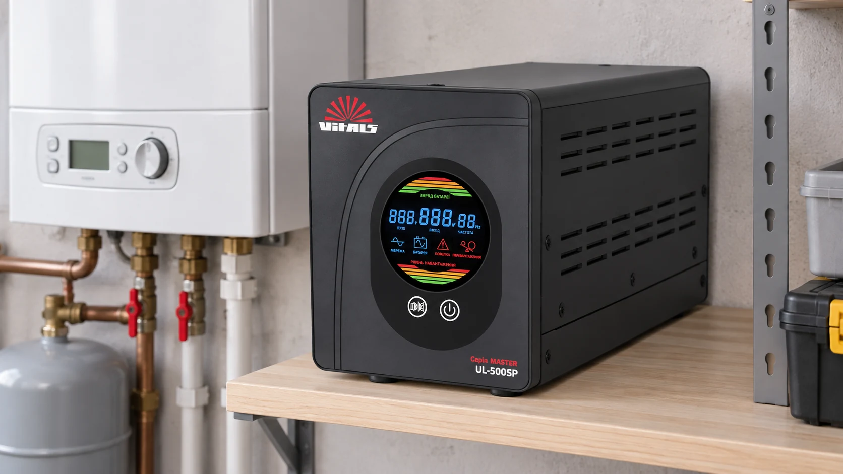 Иллюстрация Vitals Master UL-500SP рядом с домашним котлом