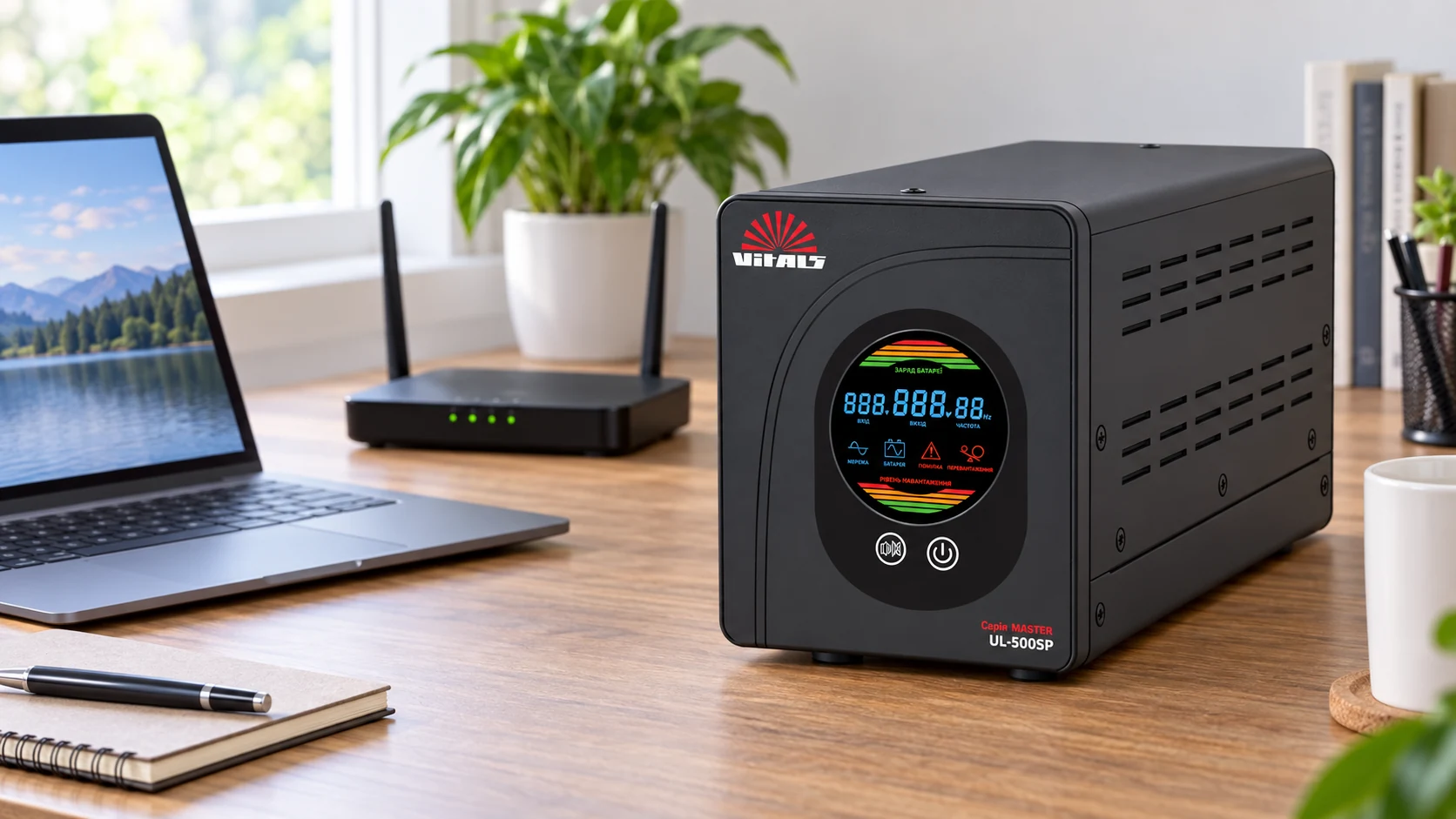 Иллюстрация Vitals Master UL-500SP рядом с сетевым оборудованием
