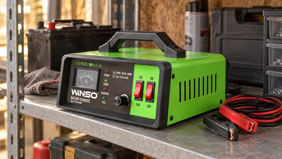 Компактное зарядное Winso 139400 на полке мастерской